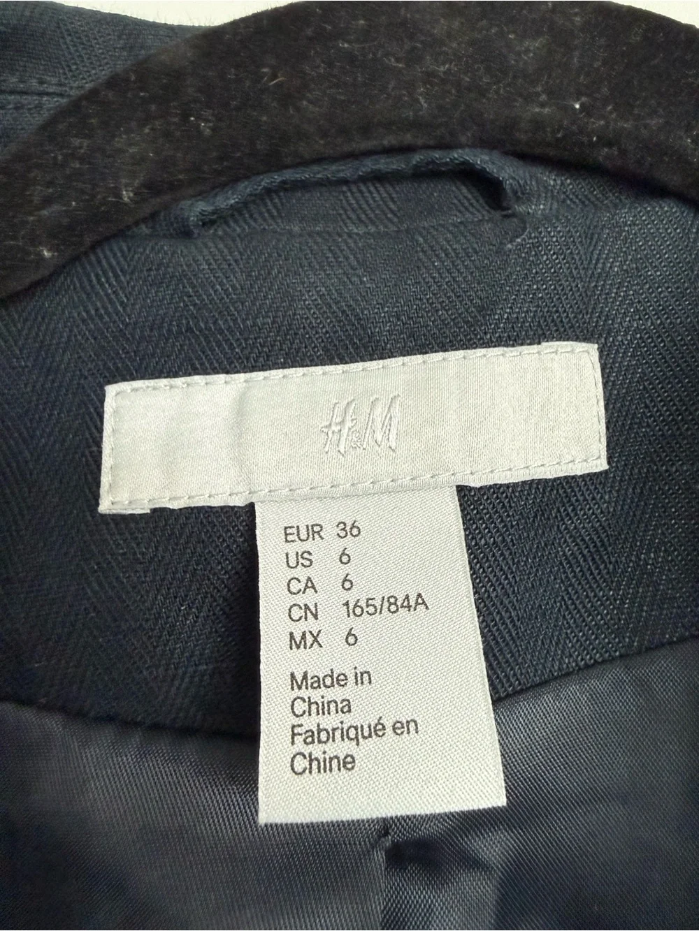 H&M Navy Coat with Black Collar